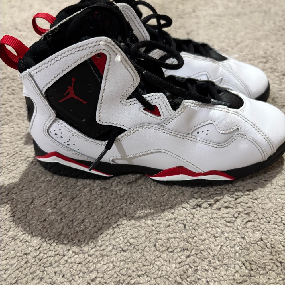 Jordan Kids White, Black, and Red Sneakers